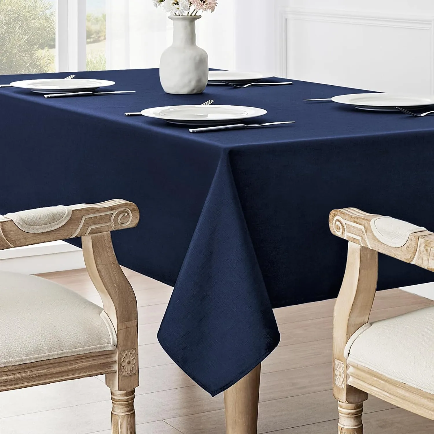 2 Pack Rectangle Tablecloth, 60x84 inch, Water Resistant Wrinkle Free Linen Textured Table Cloth Washable, Decorative Fabric Table Cover for Dining, Party and Camping, Navy Blue
