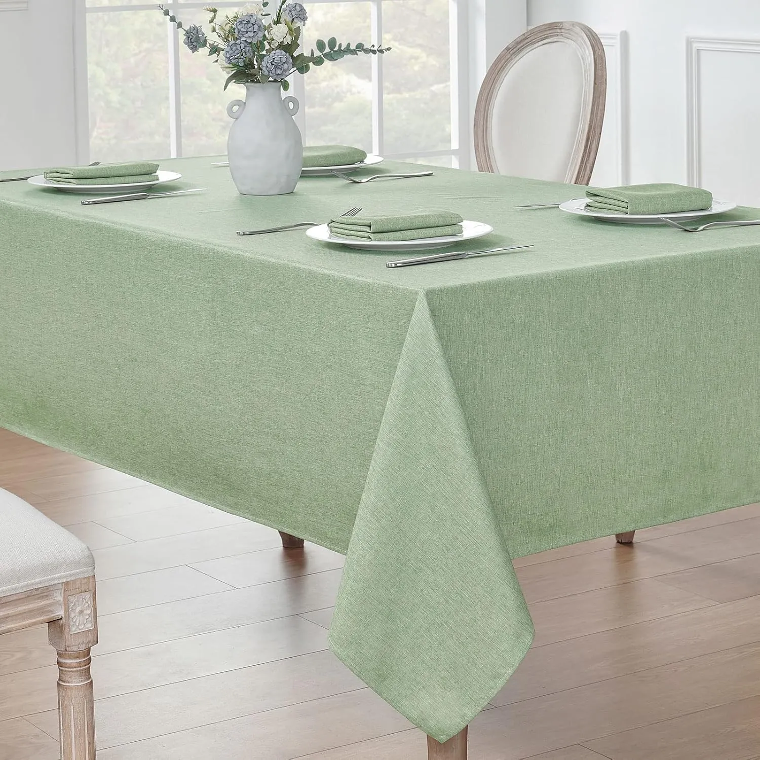 2 Pack Rectangle Tablecloth, 60x84 inch, Water Resistant Wrinkle Free Linen Textured Table Cloth Washable, Decorative Fabric Table Cover for Dining, Party and Camping, Sage Green