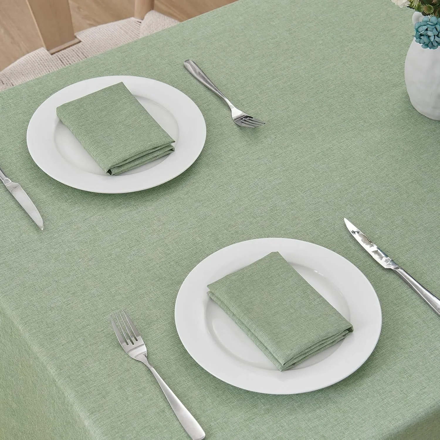 2 Pack Rectangle Tablecloth, 60x84 inch, Water Resistant Wrinkle Free Linen Textured Table Cloth Washable, Decorative Fabric Table Cover for Dining, Party and Camping, Sage Green
