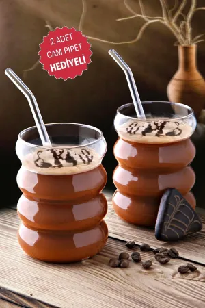 2 Pieces Knotted Model Borosilicate Cocktail and Cold-Hot Coffee Glass Straw 350Ml
