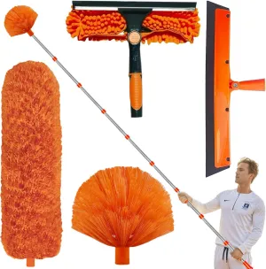 20  Feet High Reach Duster Kit with 3-14 ft Extension Pole // High Ceiling Dusting and Window Cleaning Kit with Spliceable Pole - Window Washer & Squeegee, Cobweb Duster, Fan Blade and Feather Dusters