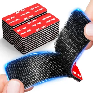 20 Sets Black Heavy Duty Hook and Loop Strips with Super Adhesive, Made of 3M, Heat Resistant Waterproof, Car Outdoor Indoor Use, 3.2x1.2 Inch