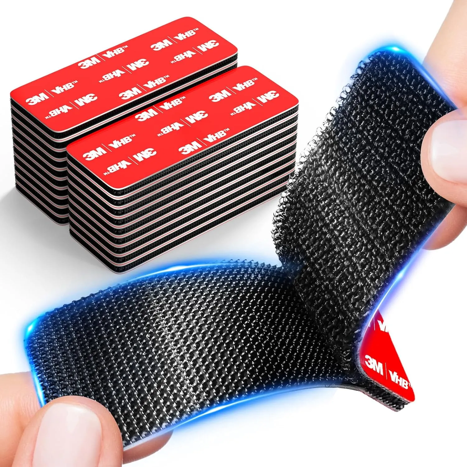 20 Sets Black Heavy Duty Hook and Loop Strips with Super Adhesive, Made of 3M, Heat Resistant Waterproof, Car Outdoor Indoor Use, 3.2x1.2 Inch