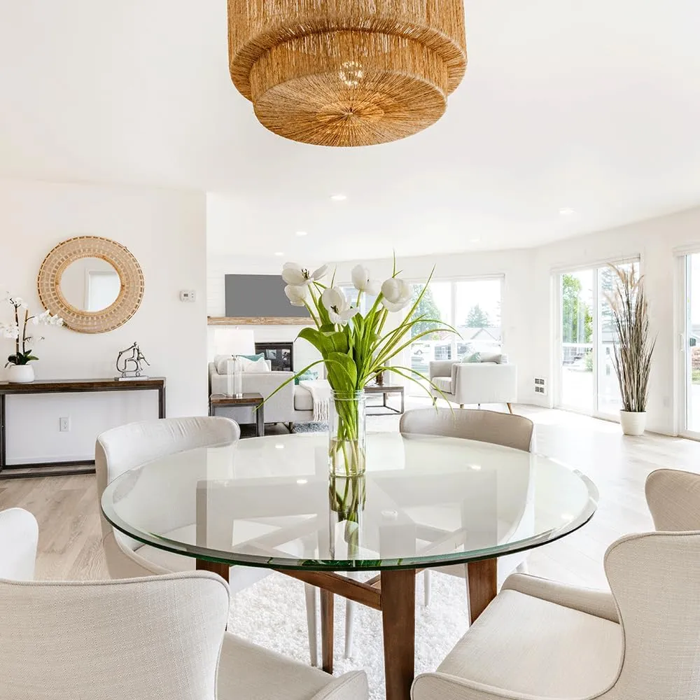 22 inch Round Glass Table Top - Tempered - 1/2" Thick Glass Surface, Safe Beveled Edge, Multipurpose for Dining Table, Patio, Coffee and End Table