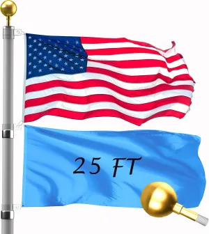 25FT Telescopic Flag Pole Kit: Extra Thick Telescoping Flag Poles, Silver Heavy Duty Flag Poles for Outside House Inground with 3x5 American Flag