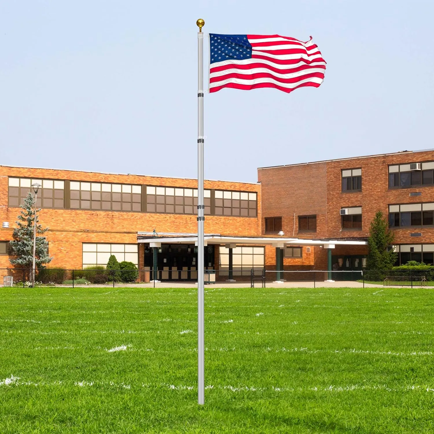 25FT Telescopic Flag Pole Kit: Extra Thick Telescoping Flag Poles, Silver Heavy Duty Flag Poles for Outside House Inground with 3x5 American Flag
