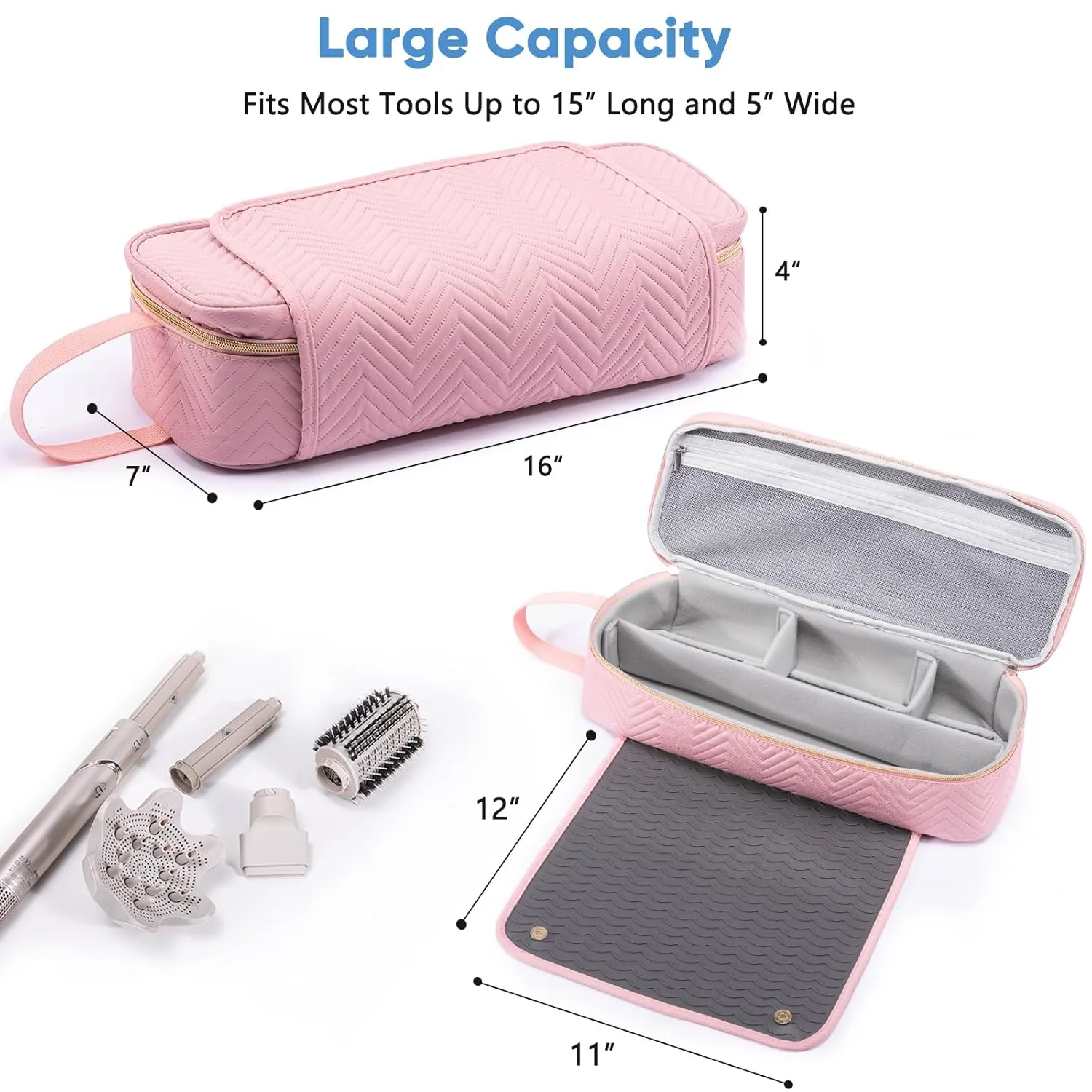 2IN1 Hair Tools Travel Bag with Heat Resistant Mat for Shark Flexstyle, Flat Irons, Straighteners, Curling Iron, Hair Dryer Case Compatible with Revlon One-Step Hair Dryer, Hair Essentials
