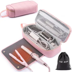2IN1 Hair Tools Travel Bag with Heat Resistant Mat for Shark Flexstyle, Flat Irons, Straighteners, Curling Iron, Hair Dryer Case Compatible with Revlon One-Step Hair Dryer, Hair Essentials