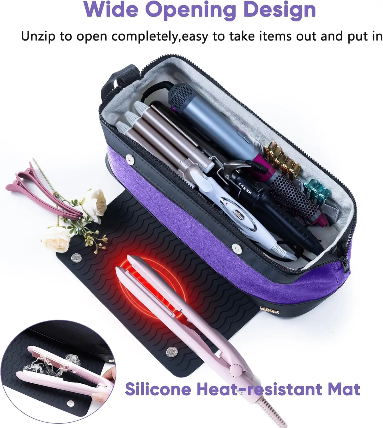2IN1 Hair Tools Travel Bag with Heat Resistant Mat for Shark Flextyle, Flat Irons, Straighteners, Curling Iron, and Haircare Accessories,Compatible with Revvlon One Step Hair Dryer