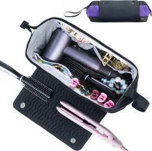 2IN1 Hair Tools Travel Bag with Heat Resistant Mat for Shark Flextyle, Flat Irons, Straighteners, Curling Iron, and Haircare Accessories,Compatible with Revvlon One Step Hair Dryer