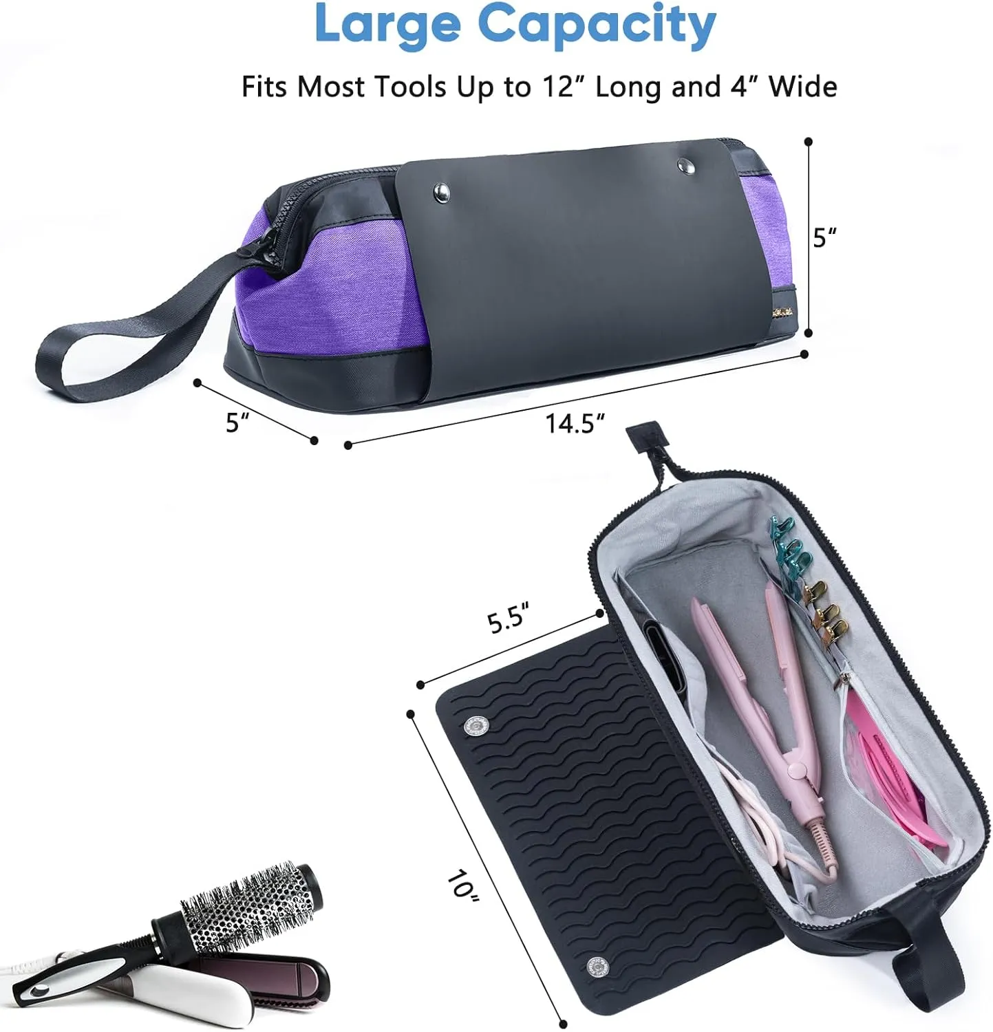 2IN1 Hair Tools Travel Bag with Heat Resistant Mat for Shark Flextyle, Flat Irons, Straighteners, Curling Iron, and Haircare Accessories,Compatible with Revvlon One Step Hair Dryer