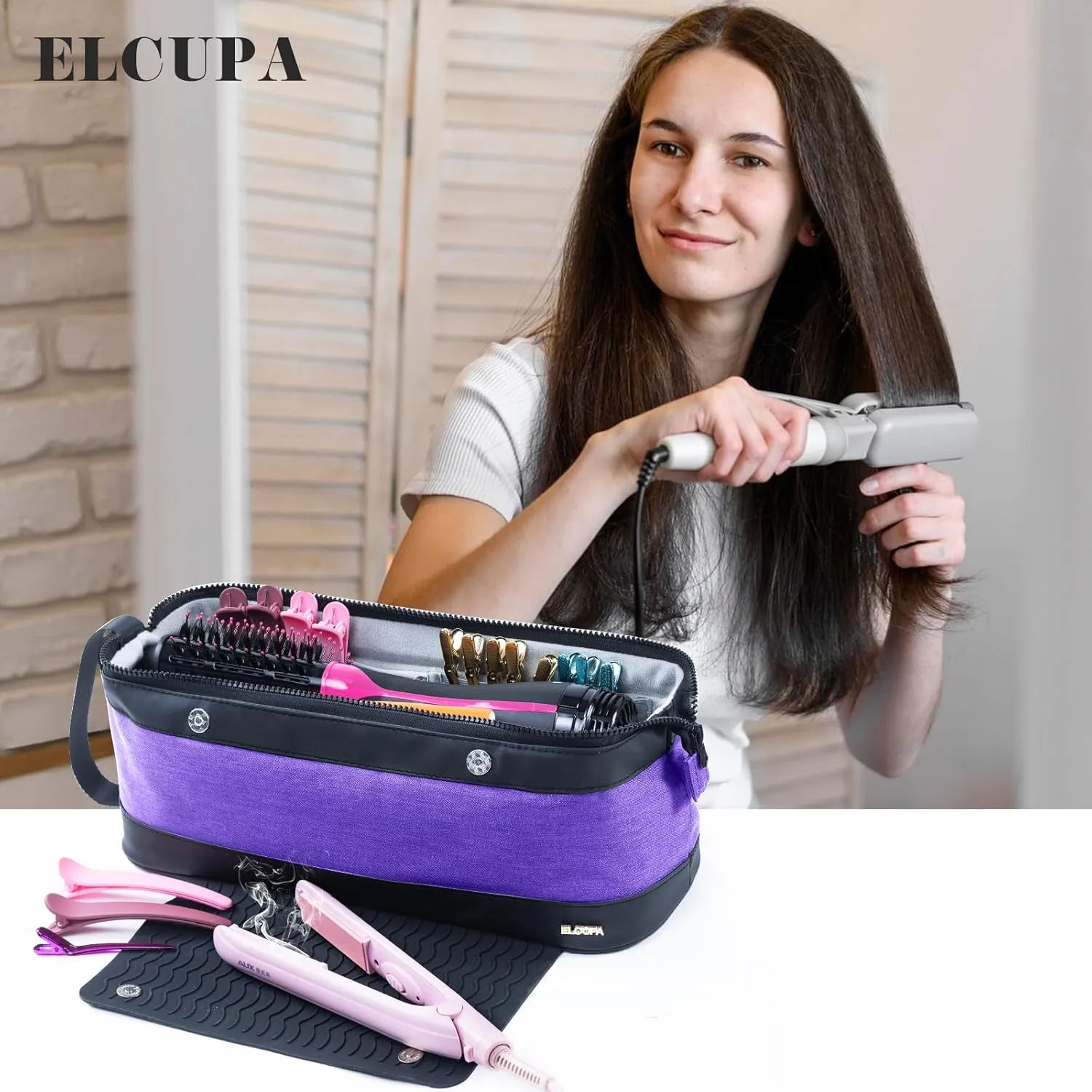 2IN1 Hair Tools Travel Bag with Heat Resistant Mat for Shark Flextyle, Flat Irons, Straighteners, Curling Iron, and Haircare Accessories,Compatible with Revvlon One Step Hair Dryer