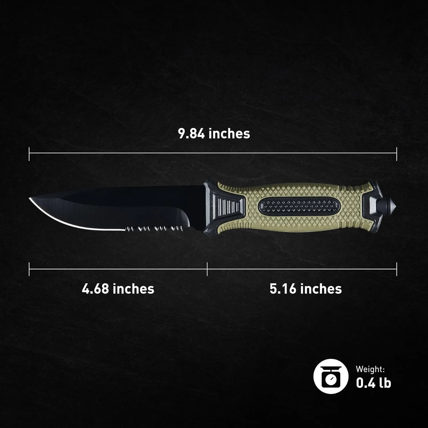 2pcs 10" Fixed Blade Tactical Knives with Sheath and Clip, Survival Full Tang Non-Slip Handle Knife for Camping, Hunting, Adventure, Outdoors, EDC, Green Handle