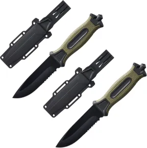2pcs 10" Fixed Blade Tactical Knives with Sheath and Clip, Survival Full Tang Non-Slip Handle Knife for Camping, Hunting, Adventure, Outdoors, EDC, Green Handle