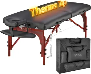 31" Montclair ThermaTop™ Master Massage Portable Massage Table with Memory Foam, Reiki Panels, & Shiatsu Cables(Black& Mahogany) Esthetician Bed- Lash Table
