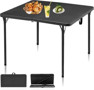 34" Folding Table, Portable Square Folding Card Table with Collapsible Legs & Carrying Handle, Plastic Tables for Camping,Picnic, Office, Party, Grey