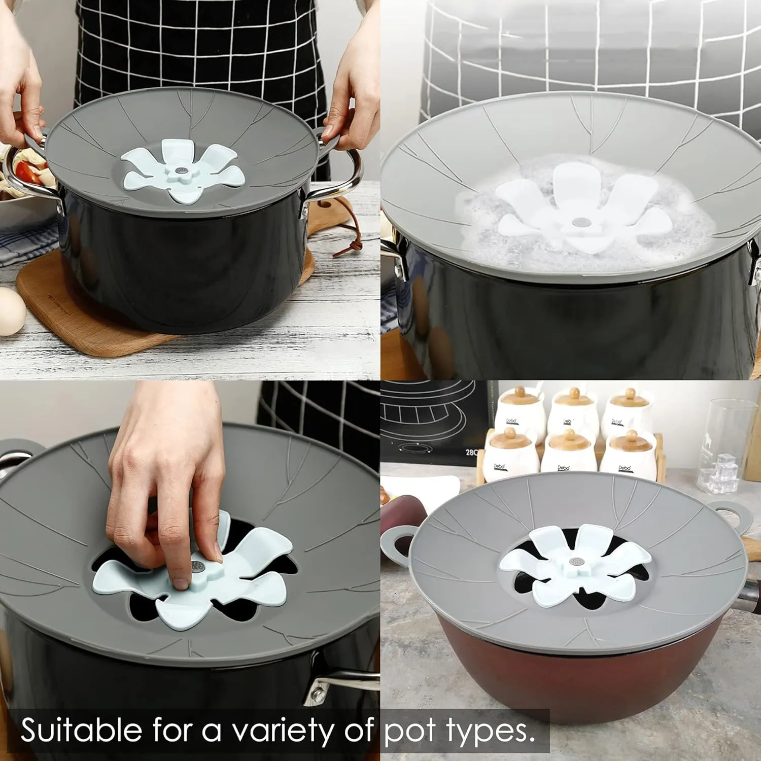 3pcs Silicone Lid Set, Microwave Splatter Cover, Reusable Heat Resistant Lids, Boil Safeguard, Spill Stopper, Multi-Function Kitchen Covers, Fridge Dishwasher Safe