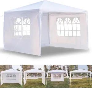 3x3m Waterproof Tent with 3 Removable Sidewalls & Spiral Tubes, Portable UV Block Sun Shade Canopy for Outdoor Events Party Gatherings, White