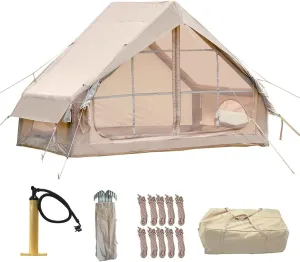 4-6 Person Camping Tent with Inflatable Pump, Easy to Pitch Four Season Waterproof Outdoor Tent, Waterproof Deluxe Camping Tent with 12 Mesh Windows（ Ship from Local Warehouse）