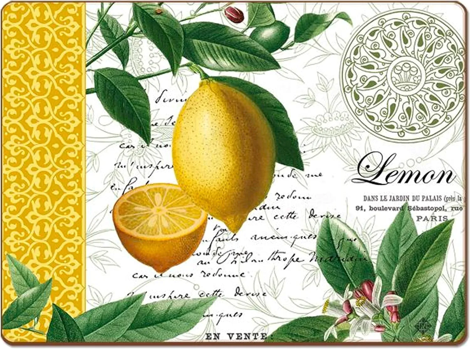 4 Cala Home Premium Hardboard Placemats Table Mats, Citron