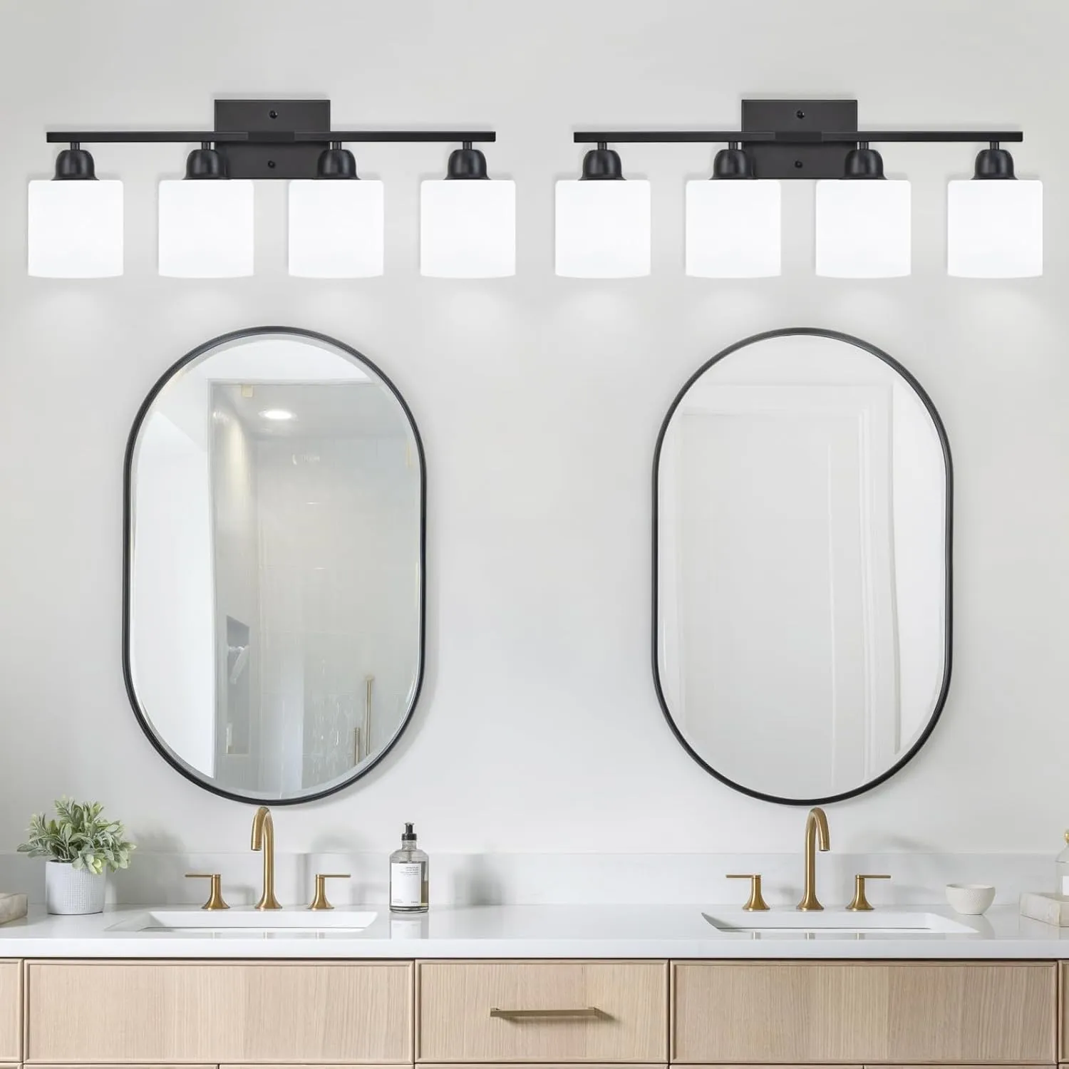 4-Light Black Bathroom Vanity Light, Bathroom Light Fixtures with Clear Glass Shades, Black Vanity Light for Bathroom Mirror, Bedroom, Living Room, Vanity Table, E26 Base