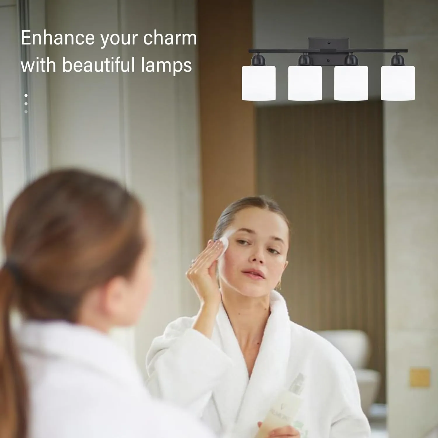 4-Light Black Bathroom Vanity Light, Bathroom Light Fixtures with Clear Glass Shades, Black Vanity Light for Bathroom Mirror, Bedroom, Living Room, Vanity Table, E26 Base