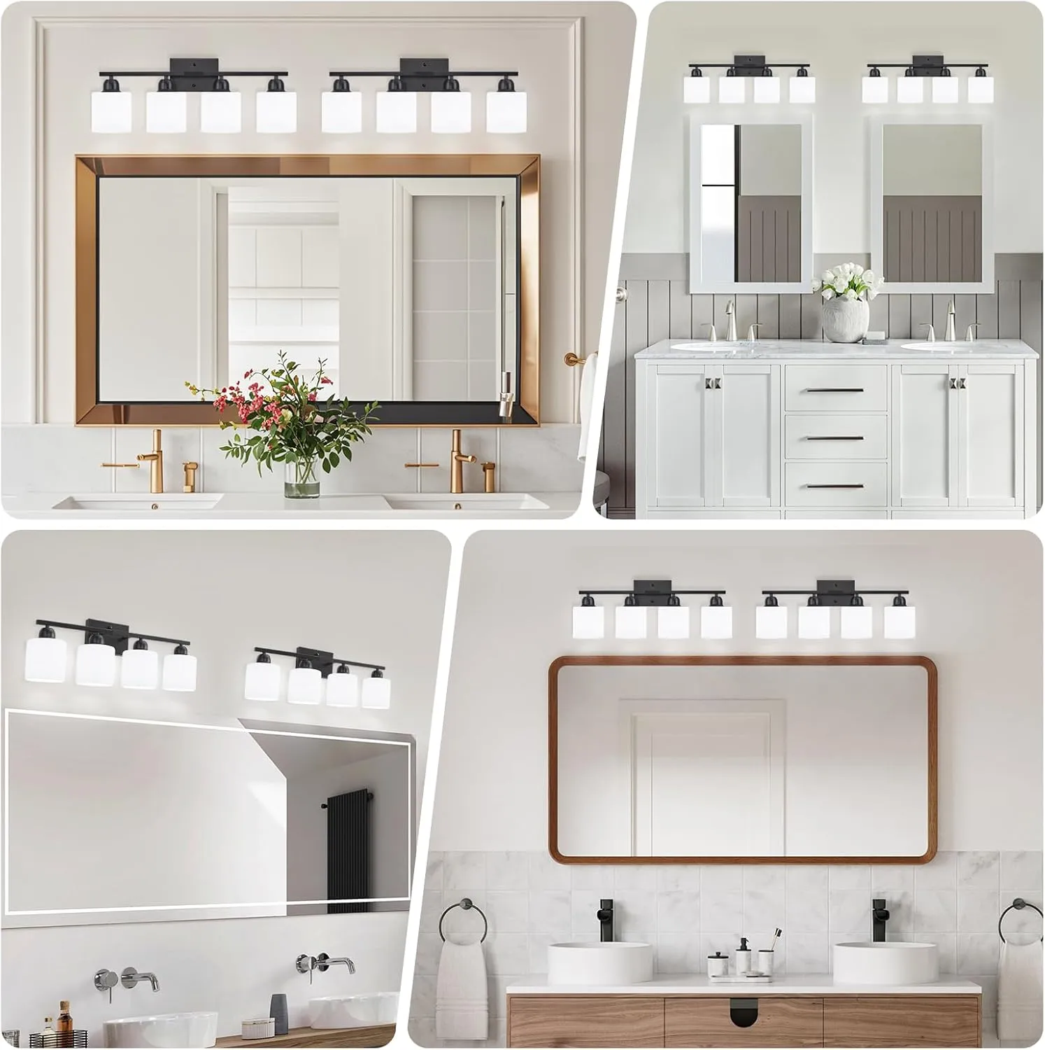 4-Light Black Bathroom Vanity Light, Bathroom Light Fixtures with Clear Glass Shades, Black Vanity Light for Bathroom Mirror, Bedroom, Living Room, Vanity Table, E26 Base