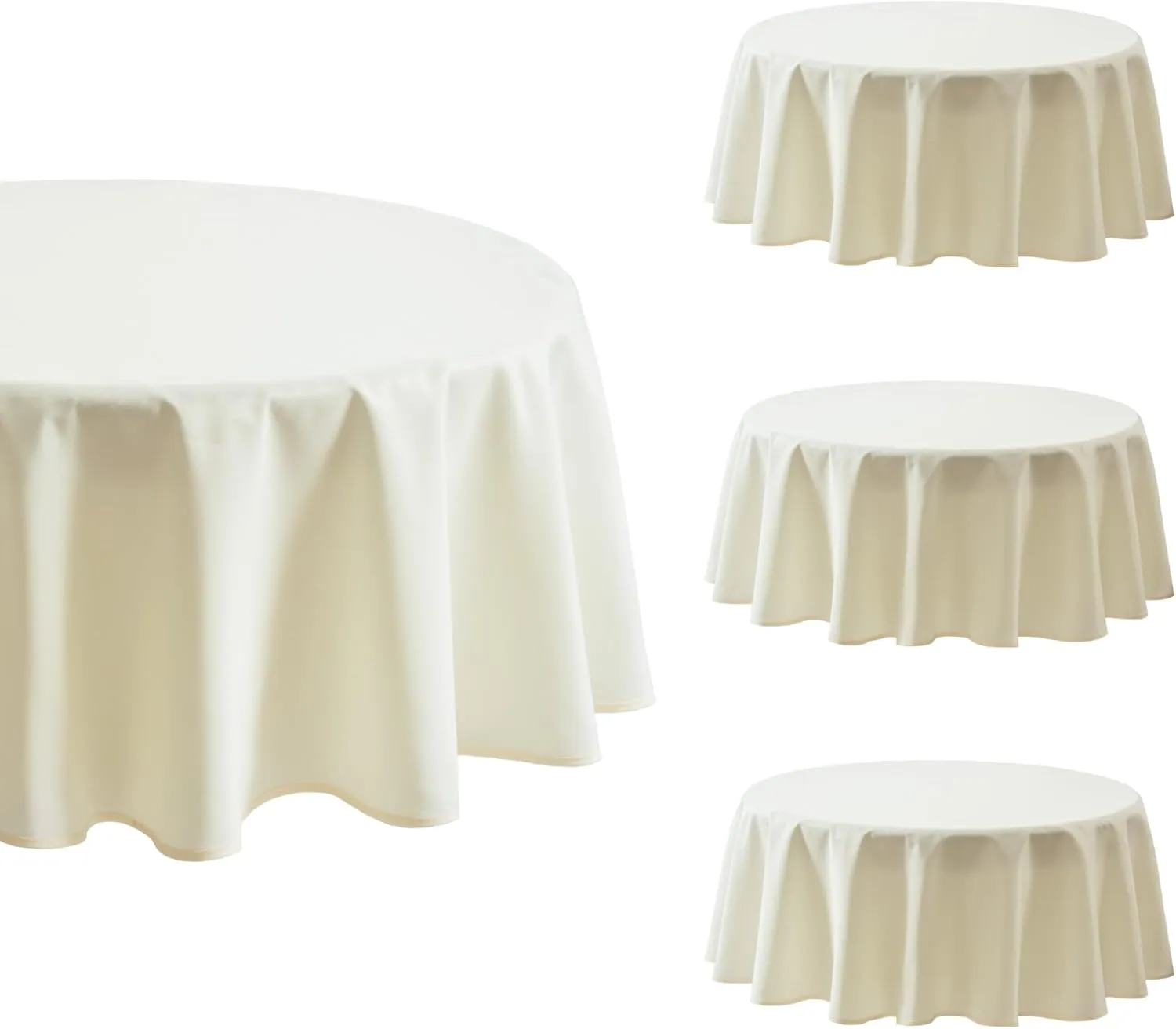 4 Pack Ivory Round Tablecloth - 52 Inch Fabric Table Cloth, Waterproof and Wrinkle Resistant Washable Polyester Table Cover for Dining Table, Buffet Parties and Camping
