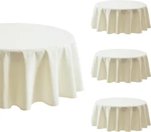 4 Pack Ivory Round Tablecloth - 52 Inch Fabric Table Cloth, Waterproof and Wrinkle Resistant Washable Polyester Table Cover for Dining Table, Buffet Parties and Camping