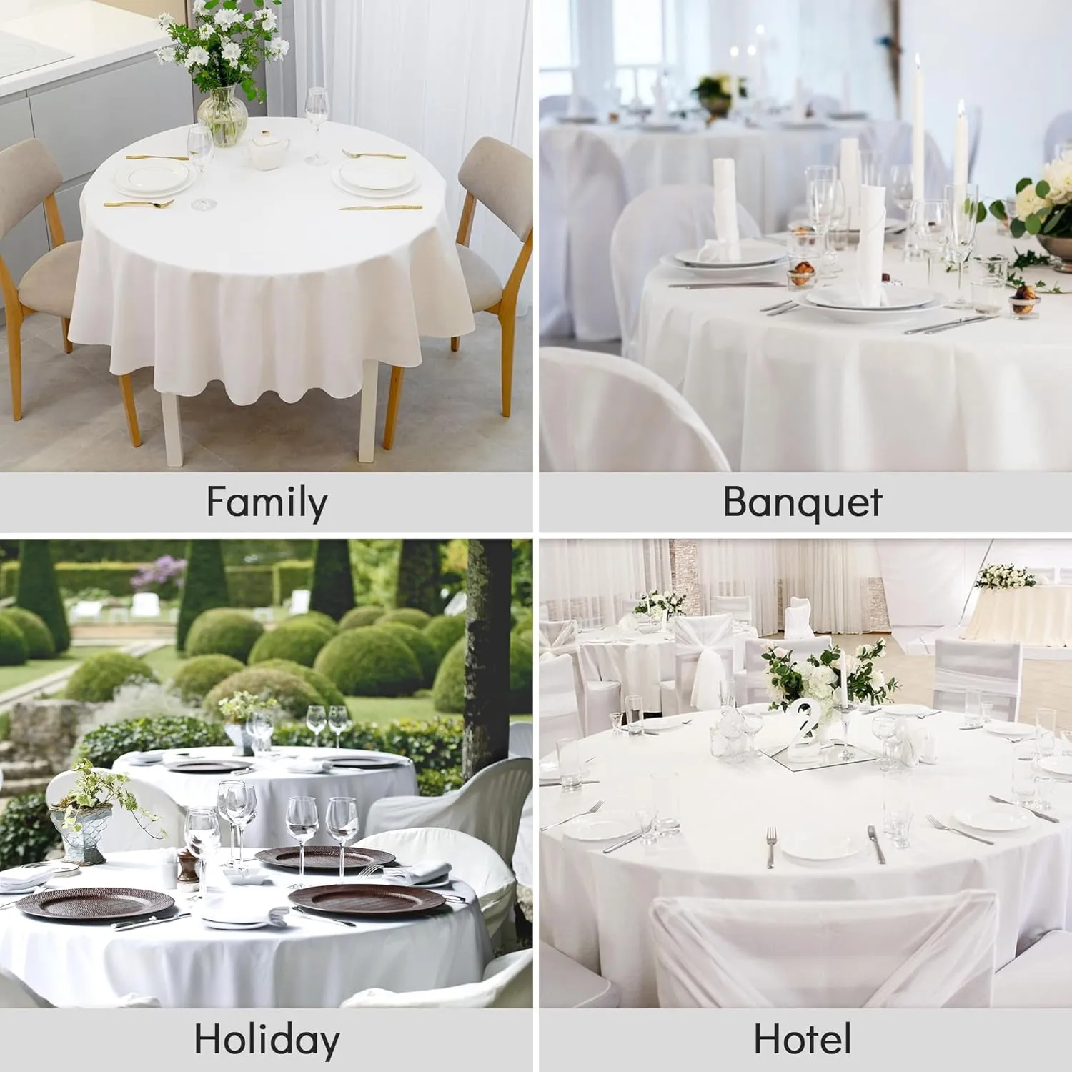 4 Pack Ivory Round Tablecloth - 52 Inch Fabric Table Cloth, Waterproof and Wrinkle Resistant Washable Polyester Table Cover for Dining Table, Buffet Parties and Camping