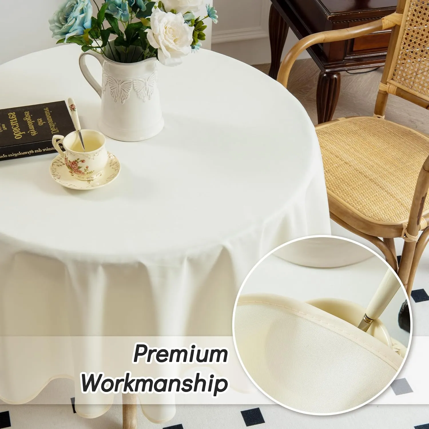 4 Pack Ivory Round Tablecloth - 52 Inch Fabric Table Cloth, Waterproof and Wrinkle Resistant Washable Polyester Table Cover for Dining Table, Buffet Parties and Camping