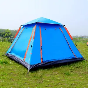 4 Person Tents Camping Tent Outdoor Tent Waterproof Foldable Tent with Moisture Pad，210D Waterproof Fabric,Family Party Tent for Grass, Beach, Park (Color : Blue)