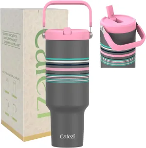 40 oz Tumbler with Handle Flip Straw, Vacuum Insulated Tumblers with Flip Straw and Top Handle, Reusable Insulated Cup for Home, Outdoors, Leakproof, Fits in Cup Holder, Cold for 30 Hours