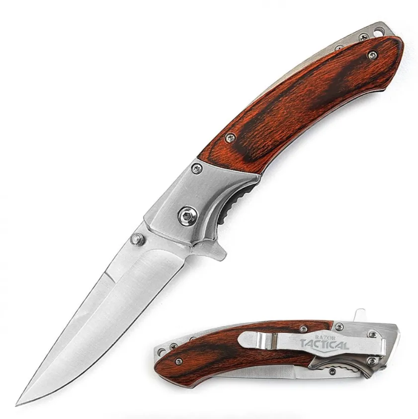 4.5 Inch Closed Slimline Spring Assist Knife Wood Handle