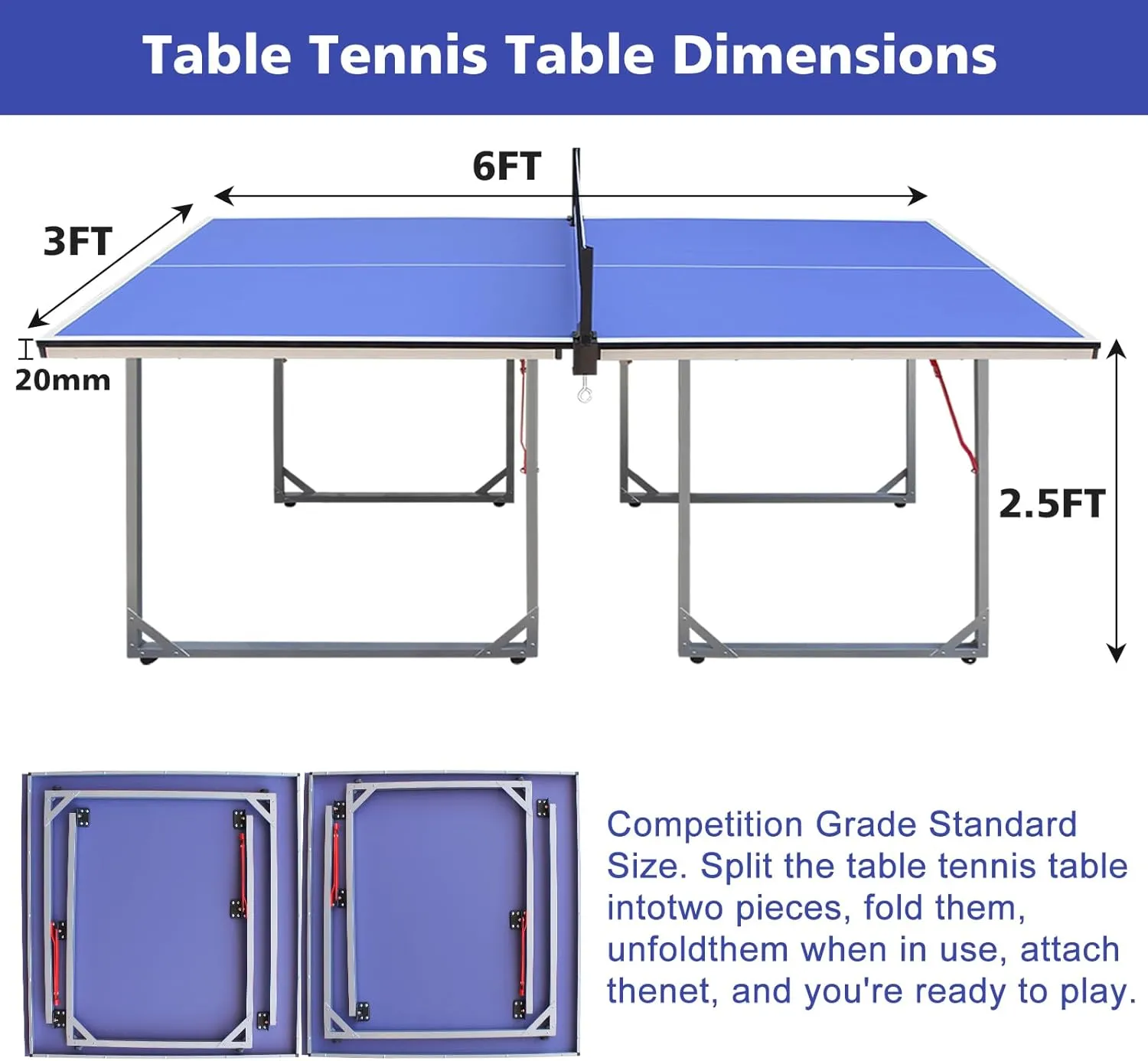 4.5/6ft/9ft Mid-Size Portable Ping Pong Tables Set, Foldable Table Tennis Table with Net,2 Paddles & 3 Balls, Professional MDF Tables for Indoor/Outdoor Multi-Use Free Standing Ping Pong Table
