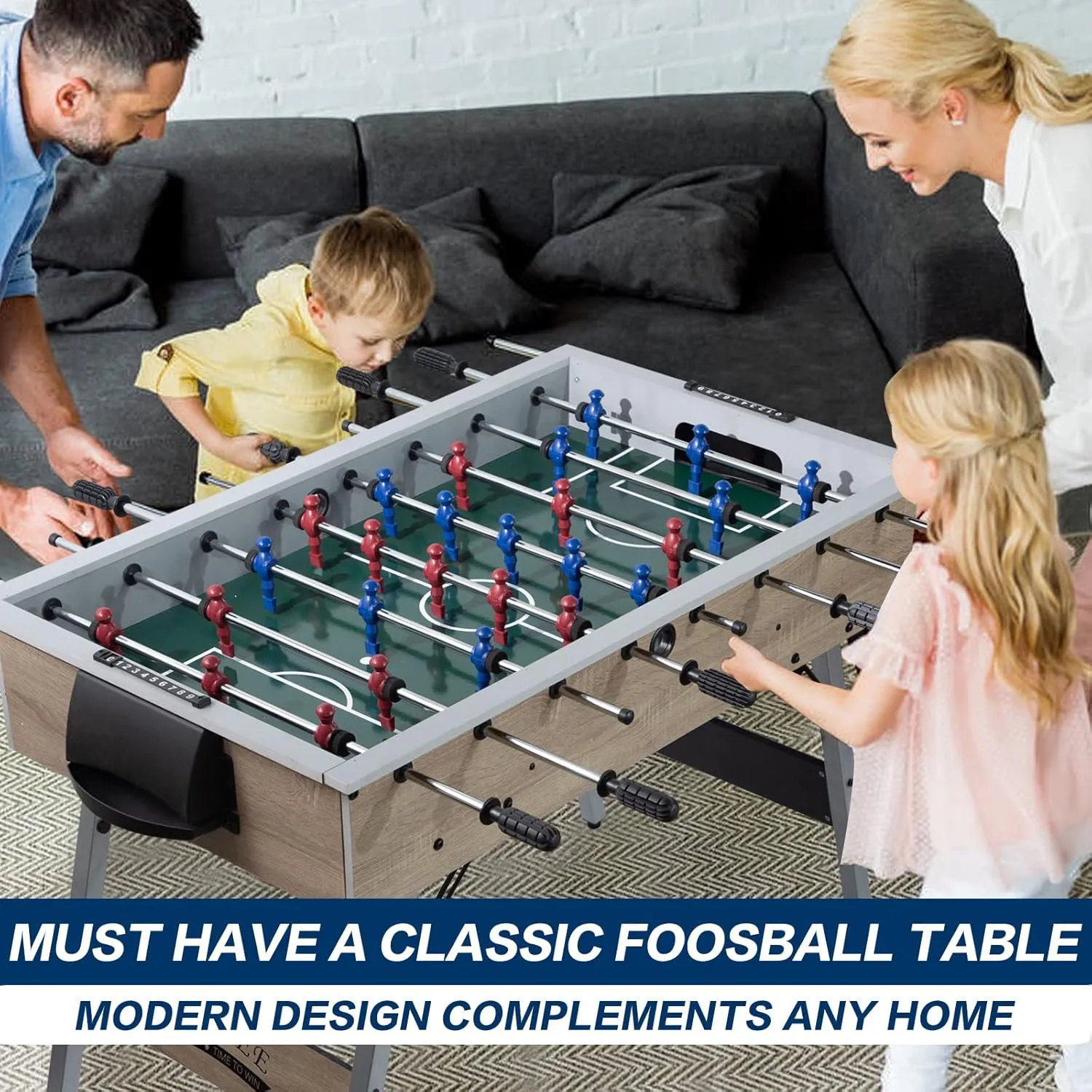 48" Game Room Size Folding Foosball Table, Foldable Space Saving Table Soccer Game w/2 Balls for Home, Arcade Game Room, Family Game Night, Perfect for Kids & Adults, Easy Assembly