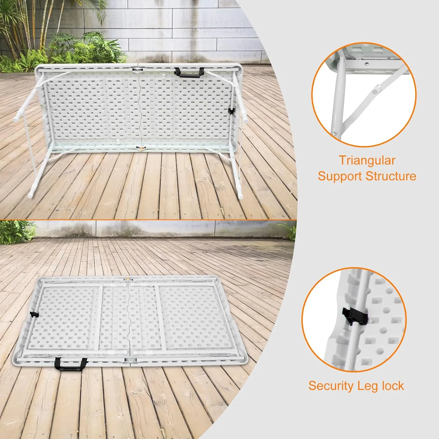 4ft White Folding Table, Portable Outdoor Heavy Duty Fold Up Table with Handle, Water Resistant Surface, Easy to Carry Fold-in-Half for Dining, Picnics, BBQs, Parties