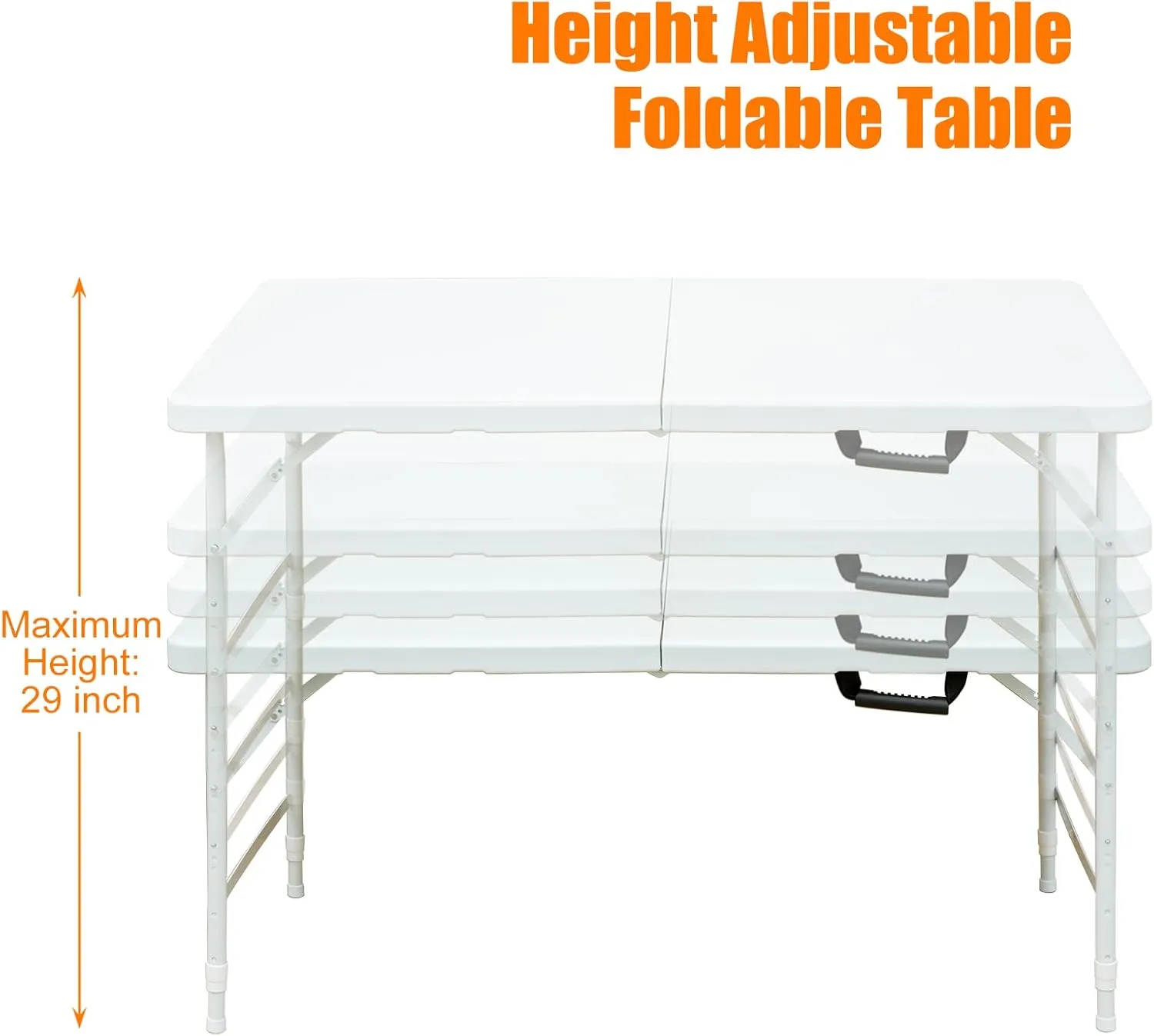 4ft White Folding Table, Portable Outdoor Heavy Duty Fold Up Table with Handle, Water Resistant Surface, Easy to Carry Fold-in-Half for Dining, Picnics, BBQs, Parties