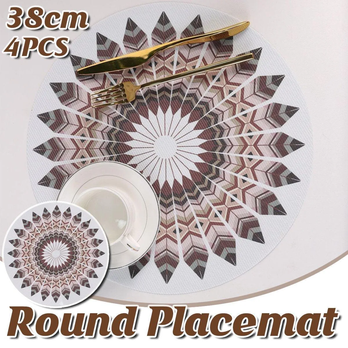 4PCS Bohemian Round Heat Resistant Dine Mat Anti Scalding Western Table Mat Set