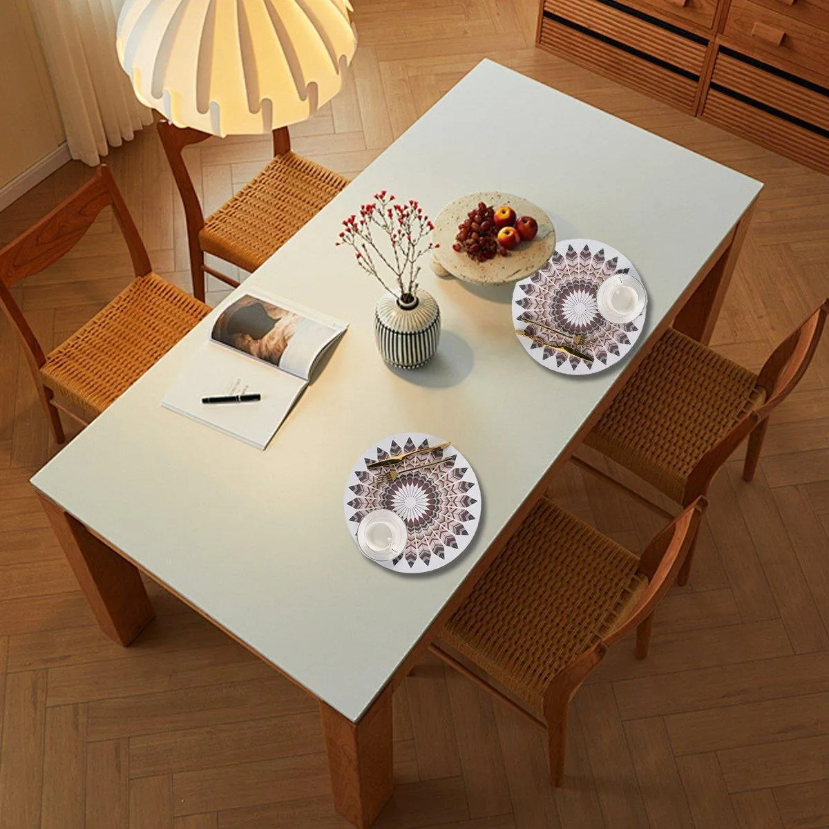 4PCS Bohemian Round Heat Resistant Dine Mat Anti Scalding Western Table Mat Set