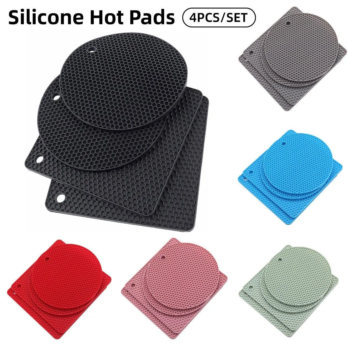 4pcs Silicone Honeycomb Heat Resistant Mats Table Cup Pot Coasters Home Kitchen