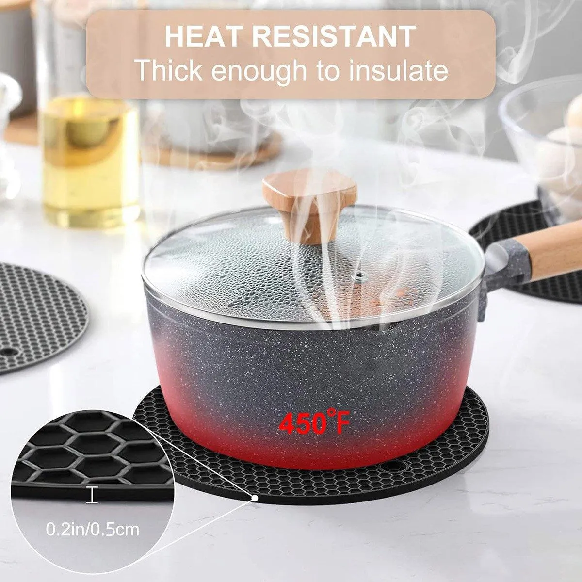 4pcs Silicone Honeycomb Heat Resistant Mats Table Cup Pot Coasters Home Kitchen