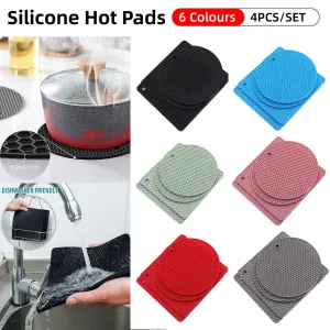 4pcs Silicone Honeycomb Heat Resistant Mats Table Cup Pot Coasters Home Kitchen