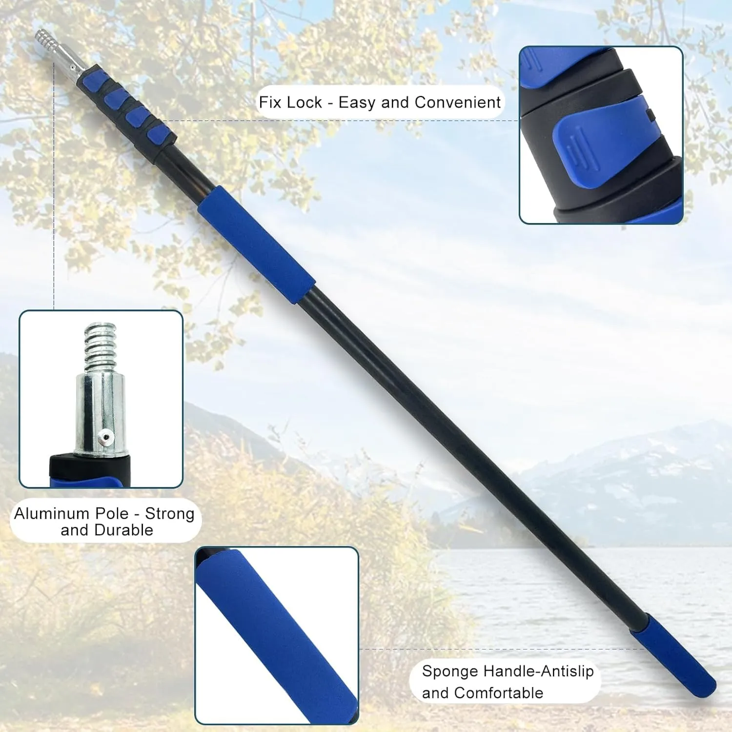 5-20FT Telescoping Pole, Multi-Purpose Extension Pole with Easy Flip Lock, Universal Twist-on Metal Tip, Lightweight Sturdy Aluminum Paint Roller Extension Pole for Painting, Window Cleaning