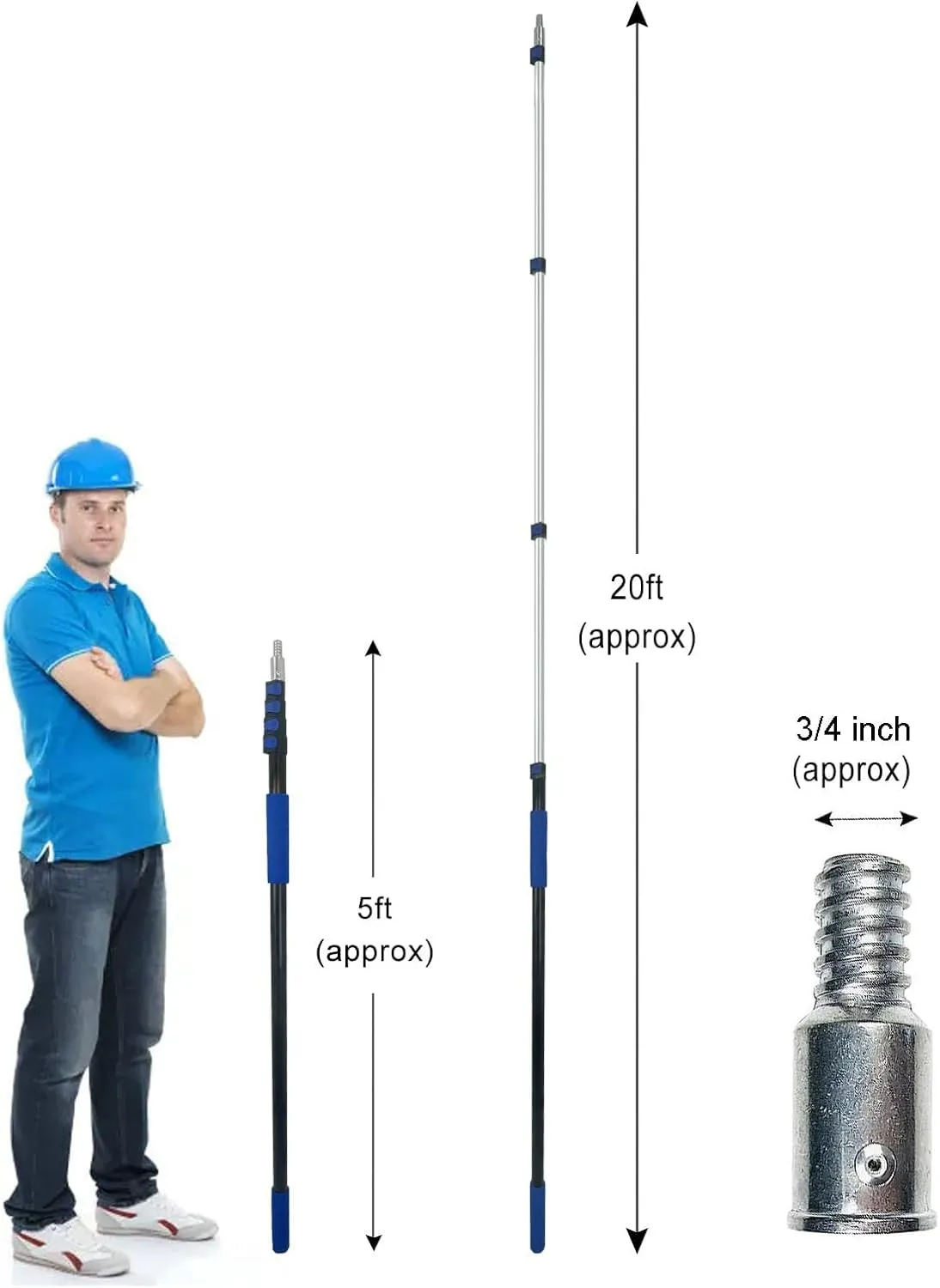 5-20FT Telescoping Pole, Multi-Purpose Extension Pole with Easy Flip Lock, Universal Twist-on Metal Tip, Lightweight Sturdy Aluminum Paint Roller Extension Pole for Painting, Window Cleaning