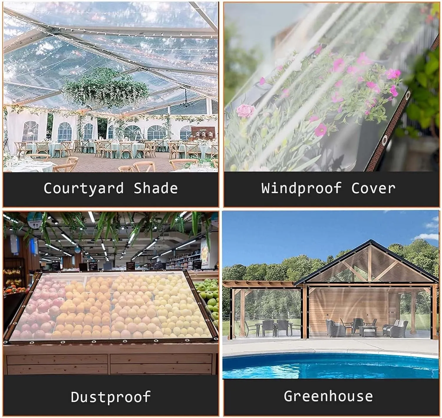 50 * 50FT,Clear Tarp - Waterproof ，Garden Rainproof Transparent Poly Tarpaulin, Windproof & Snowproof Shed Cloth with Grommets Rope for Covering Henhouse Porch Plant Camping