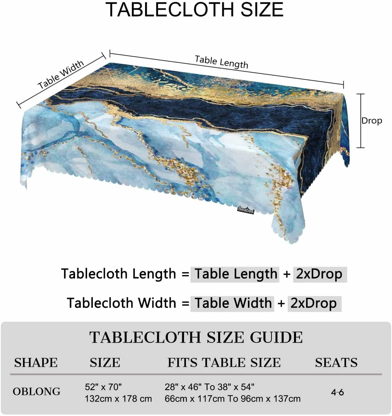 52x70 Inch Tablecloth Blue Marble, Stone Marbled Print Non-Fading Table Covers Kitchen Dinning Tabletop Decoration, Golden Blue Washable Table Cloth for Outdoor and Indoor Use