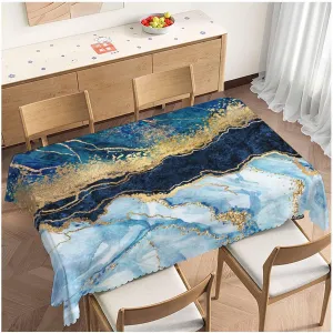 52x70 Inch Tablecloth Blue Marble, Stone Marbled Print Non-Fading Table Covers Kitchen Dinning Tabletop Decoration, Golden Blue Washable Table Cloth for Outdoor and Indoor Use