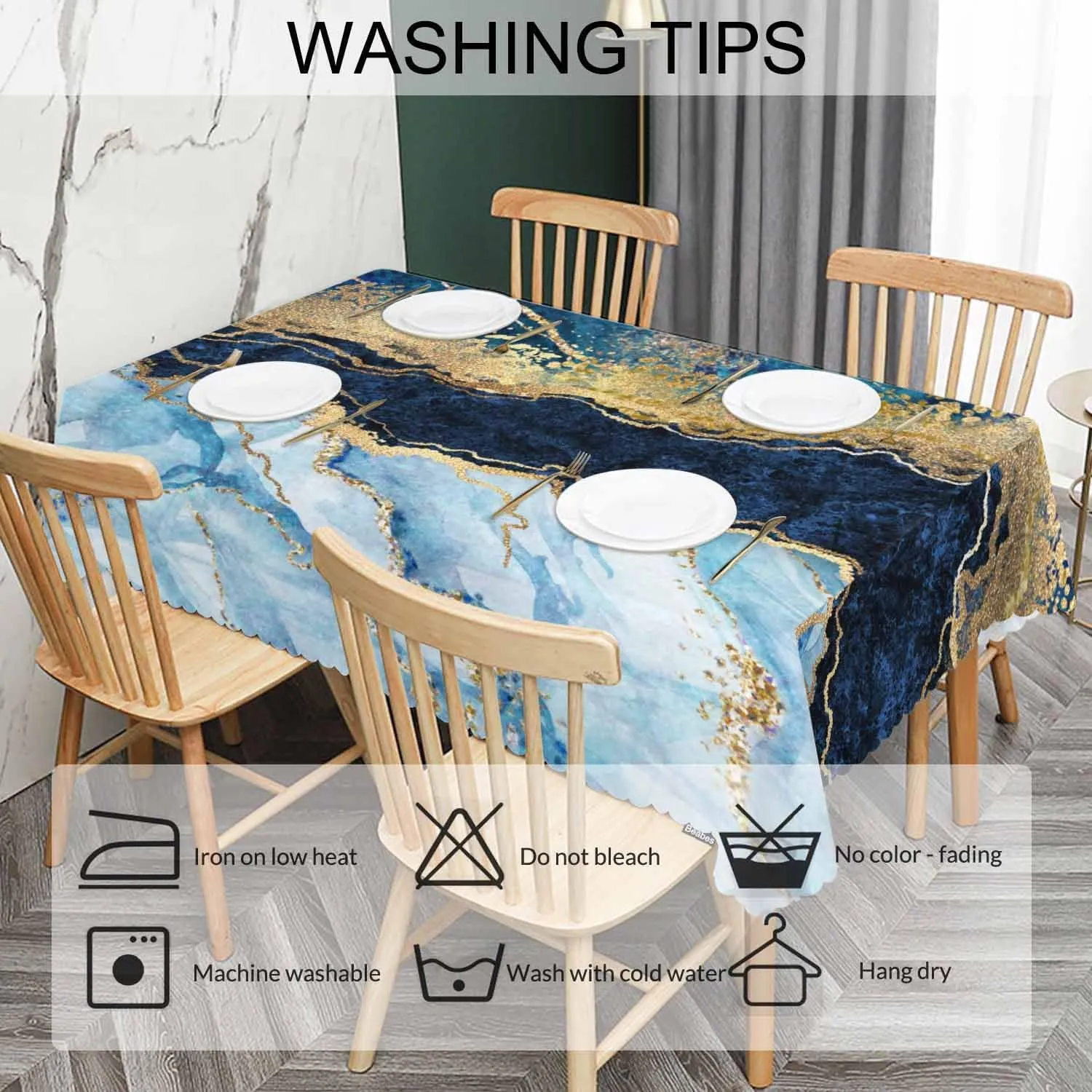 52x70 Inch Tablecloth Blue Marble, Stone Marbled Print Non-Fading Table Covers Kitchen Dinning Tabletop Decoration, Golden Blue Washable Table Cloth for Outdoor and Indoor Use