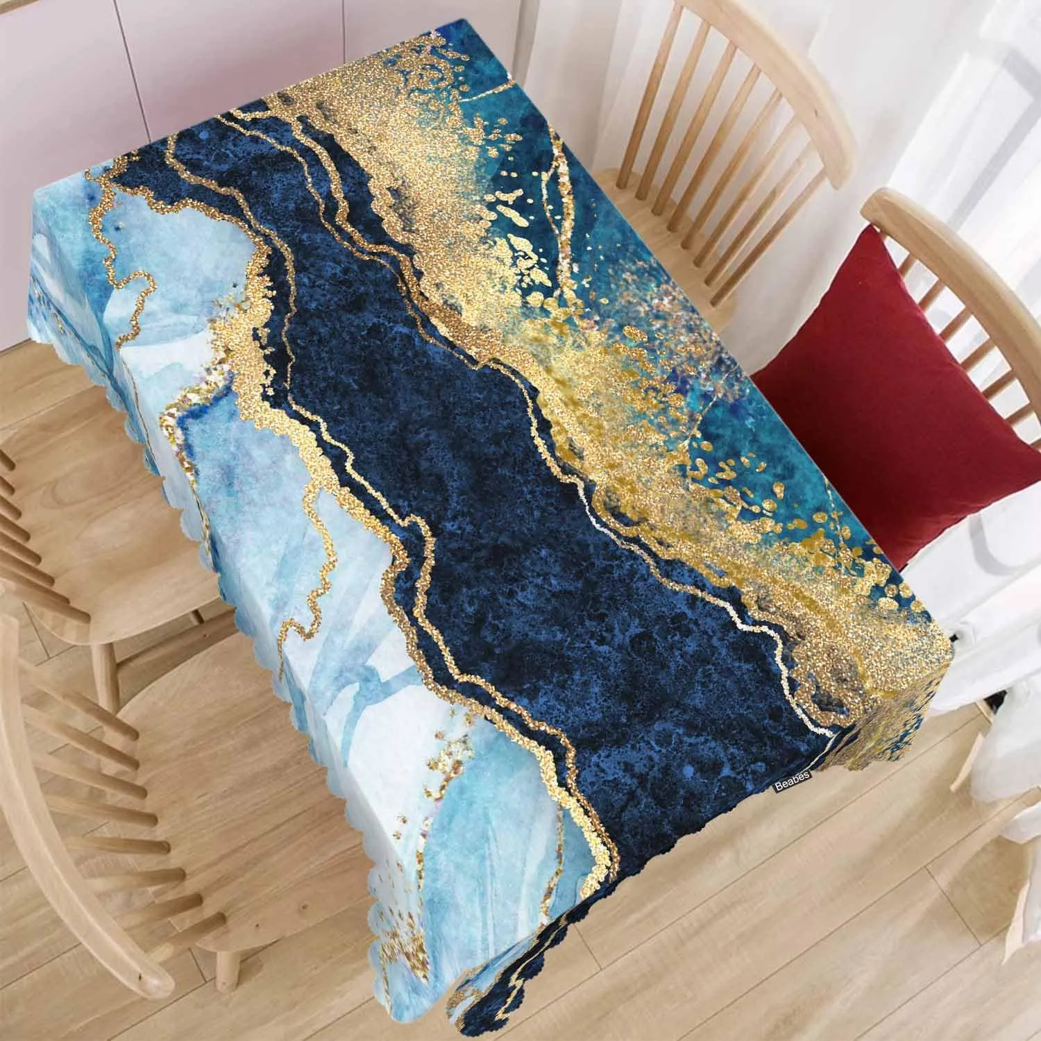 52x70 Inch Tablecloth Blue Marble, Stone Marbled Print Non-Fading Table Covers Kitchen Dinning Tabletop Decoration, Golden Blue Washable Table Cloth for Outdoor and Indoor Use